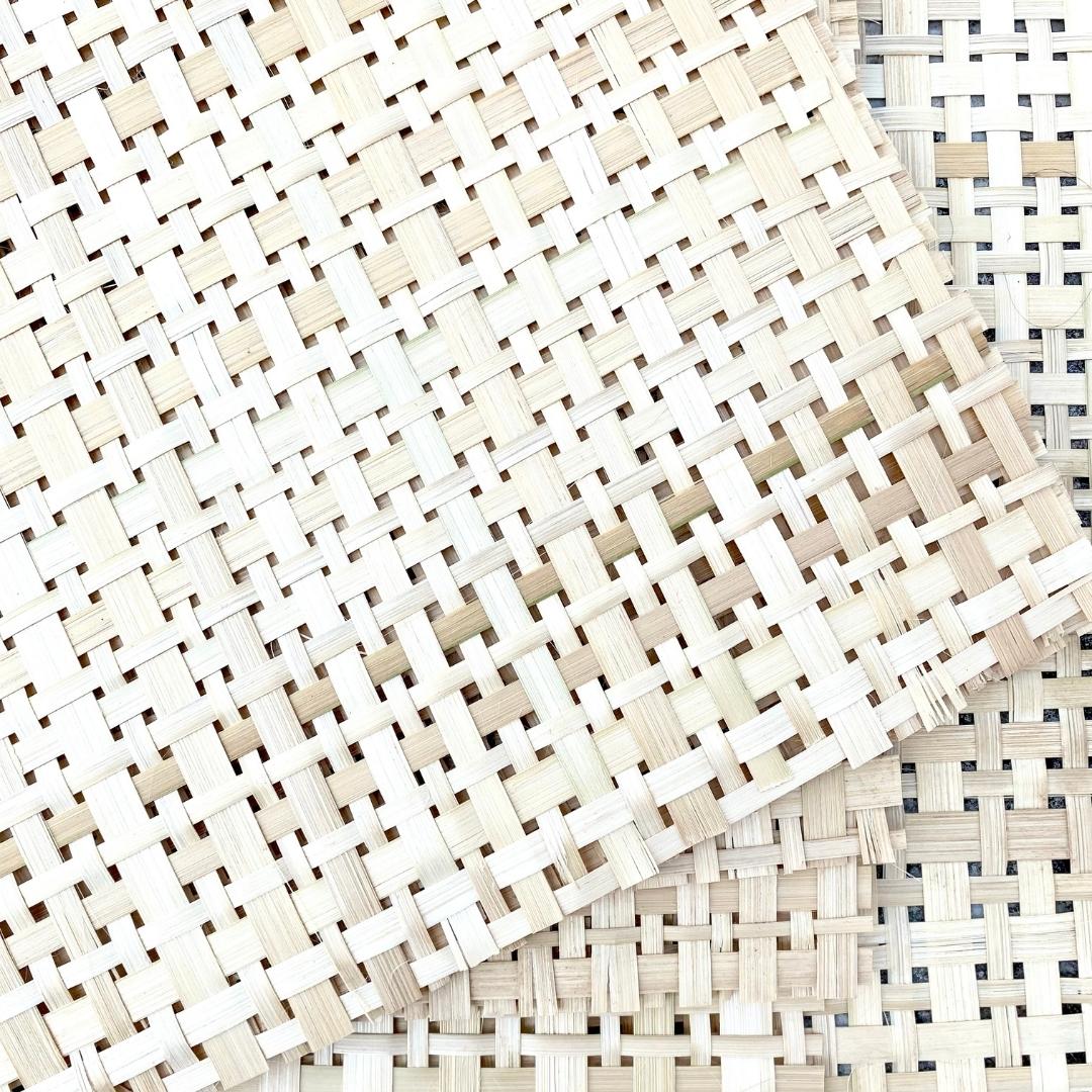 A checks pattern in lightweight, finely handwoven natural bamboo sheet for your DIY.