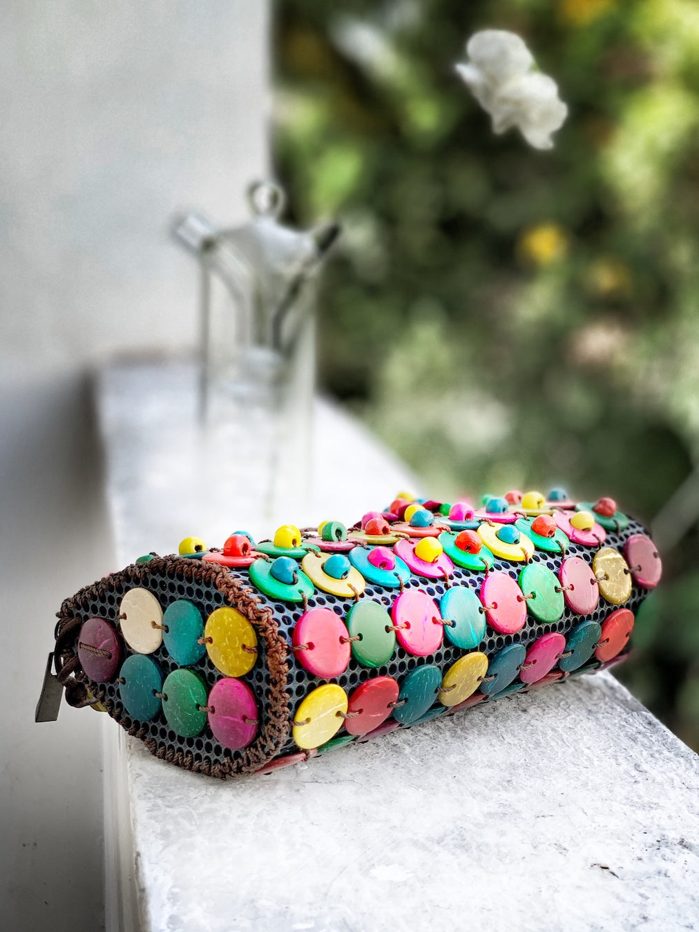 DaisyLife natural coconut shell multicolor fashion sling bag with pink flower