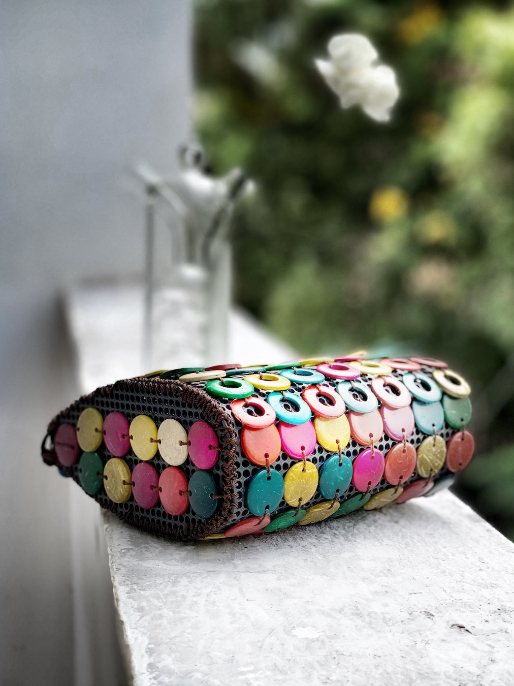 DaisyLife natural coconut shell multicolor floral fashion sling bag