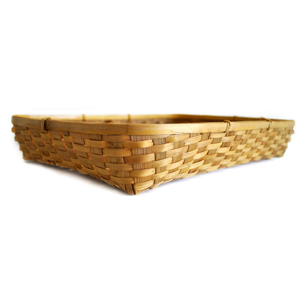 Natural bamboo tray basket side angle view