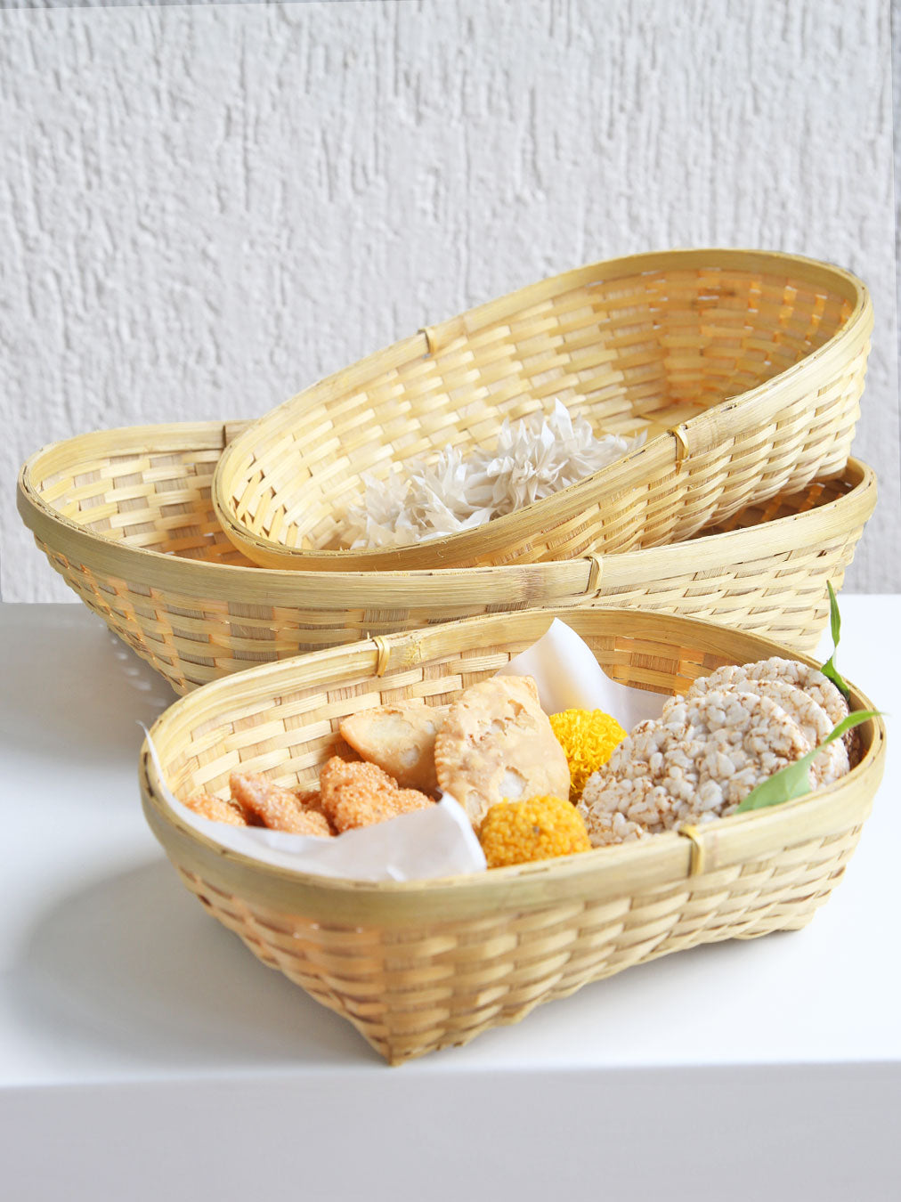 DaisyLife natural bamboo set of 3 tray  basket for serving festive food