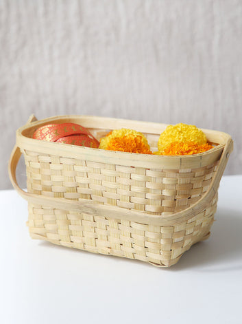 DaisyLife natural bamboo festive floral basket with handle 