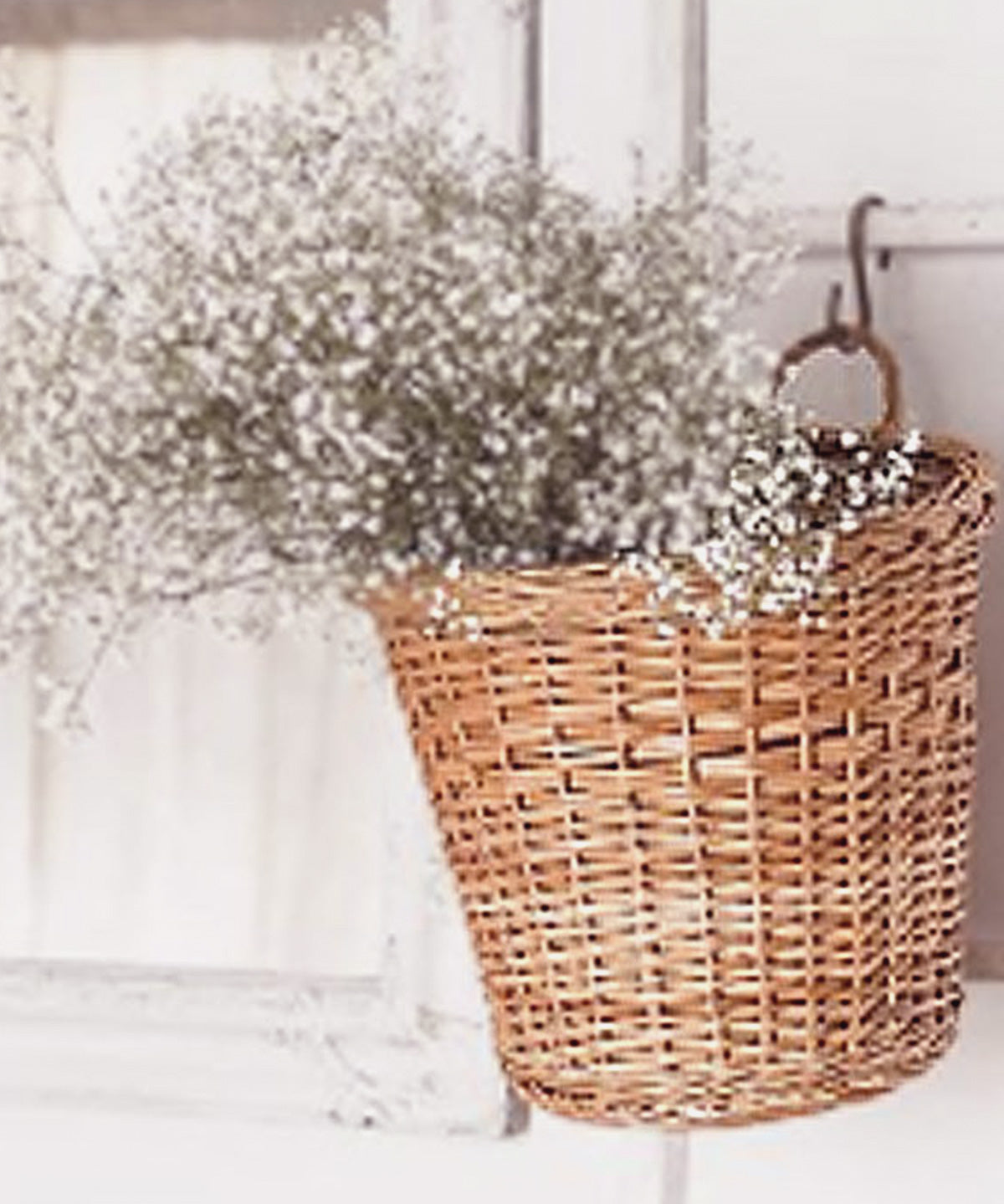 Dry flowers inside Round Hanging Wicker Planter