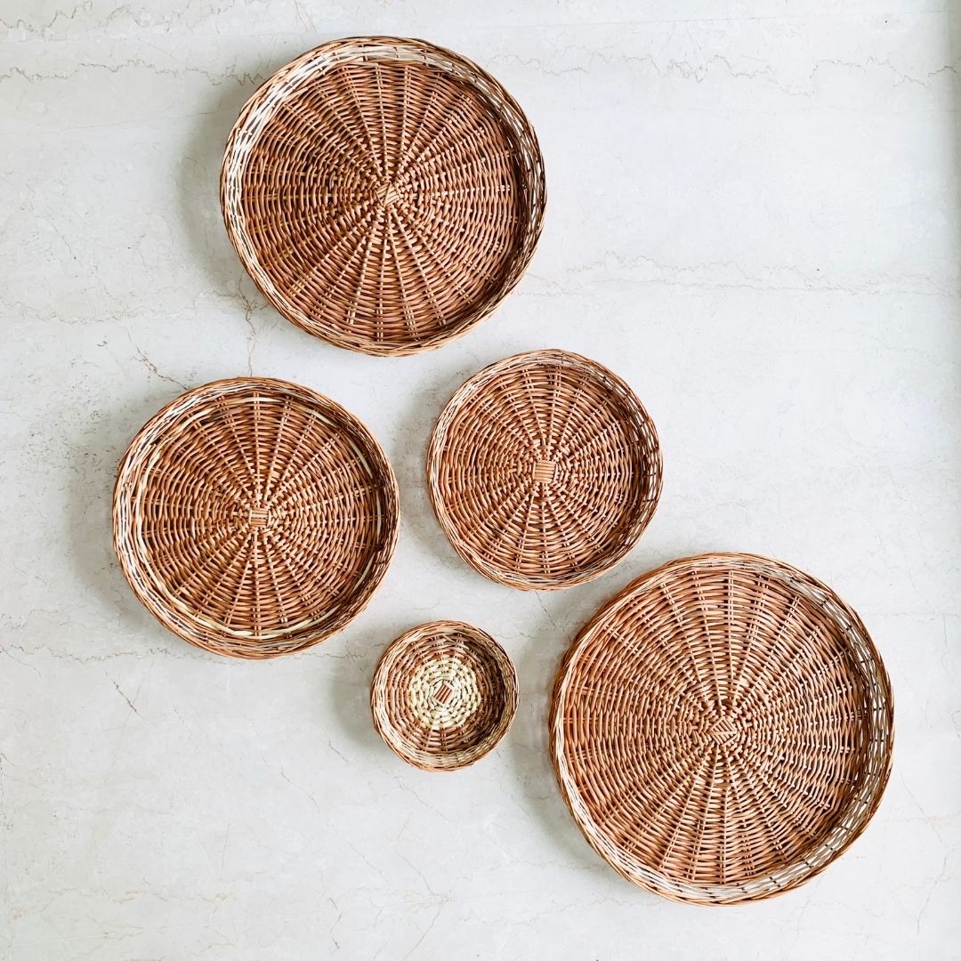 DaisyLife natural wicker Plate Baskets for storage dining table and kitchen