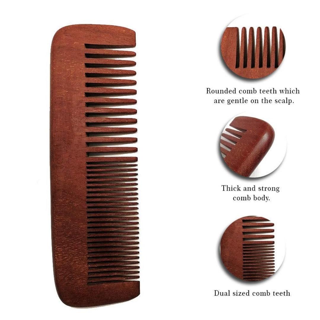 Close up of Dark wood combs in big and combination teeth, for all kinds of hair!