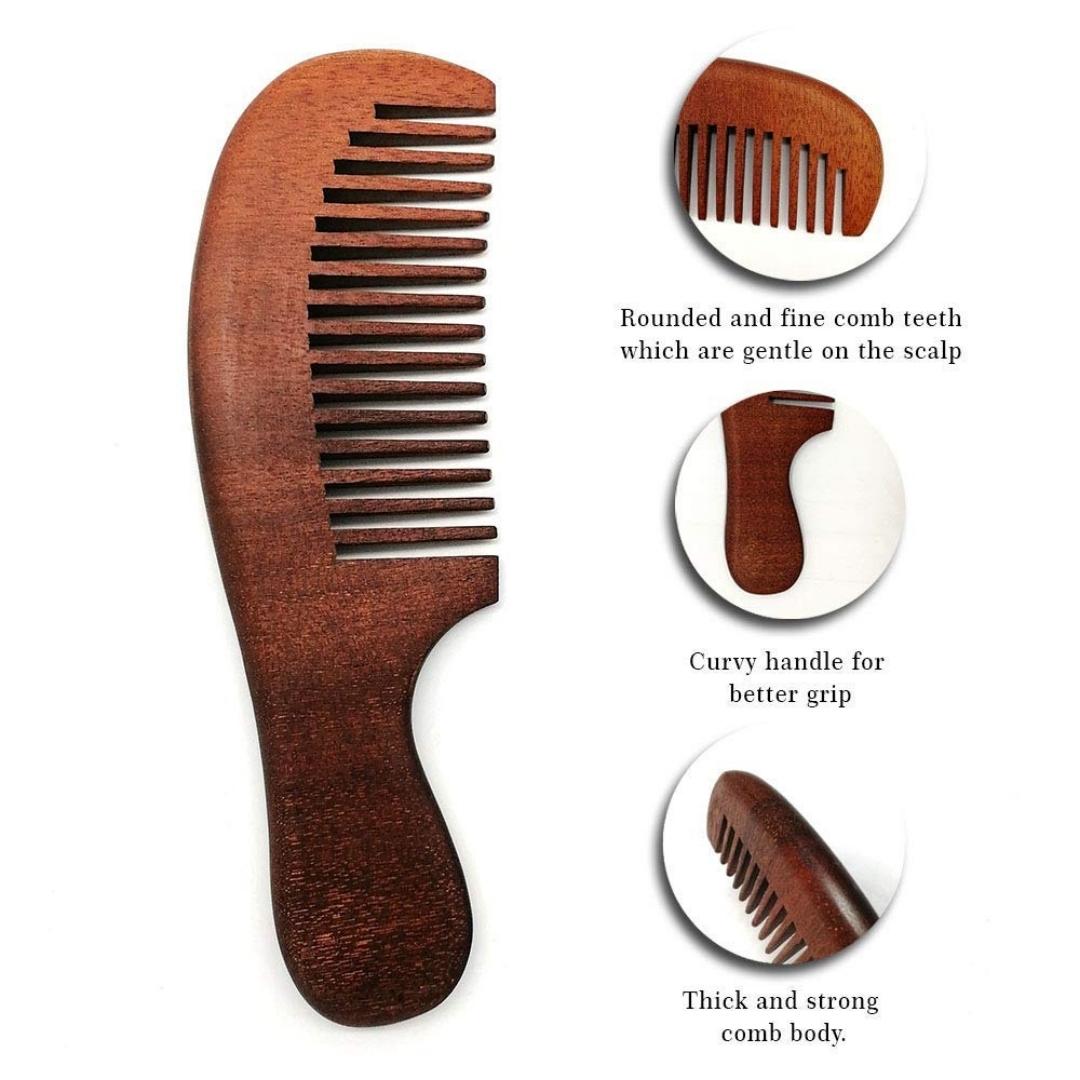 Close up of Dark wood combs in big and combination teeth, for all kinds of hair!