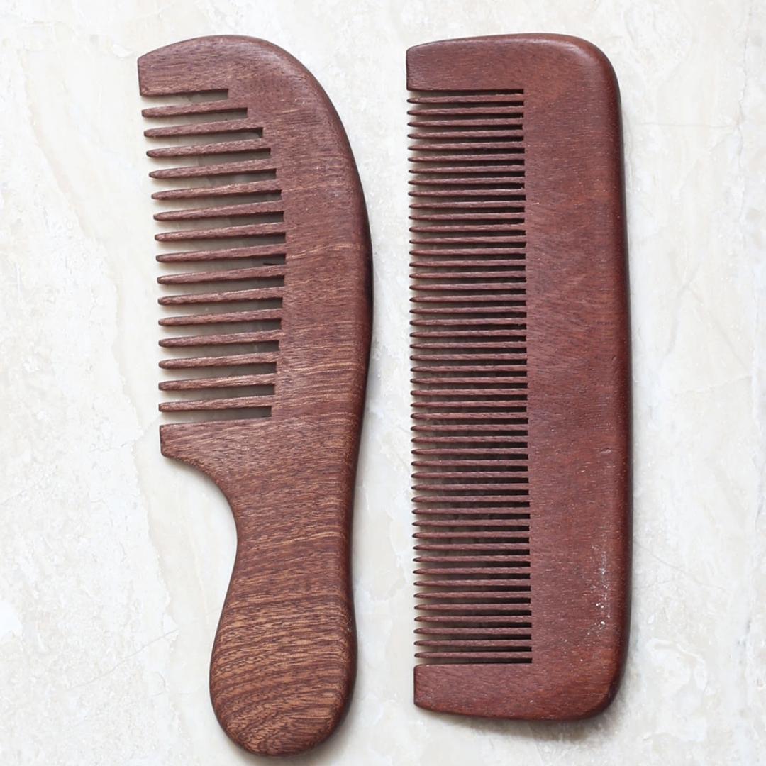 wide tooth and fine tooth Solid wooden combs made from the beech tree.