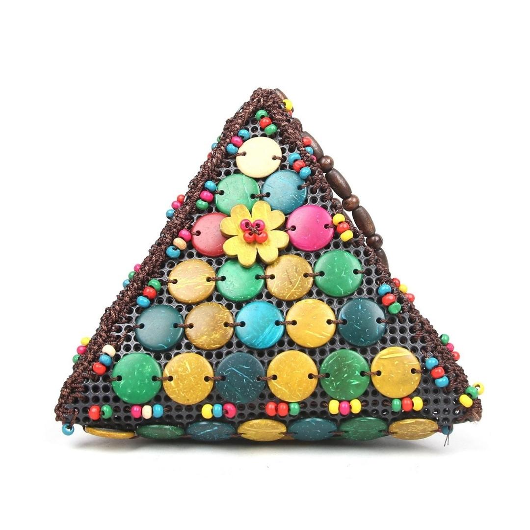 Multicolour Natural coconut shells Fancy Samosa Wristlet Bag