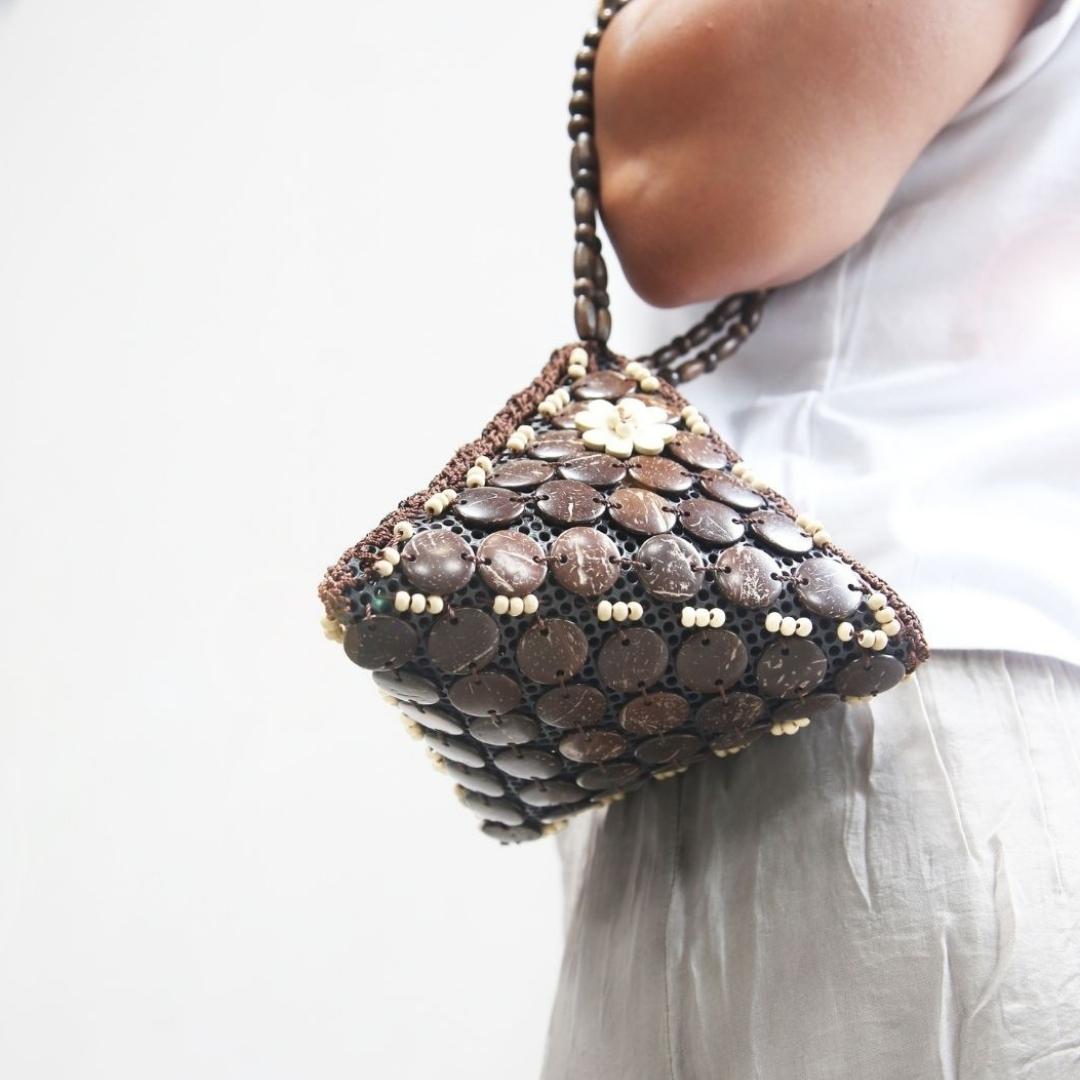 Natural coconut shells Fancy Samosa Wristlet Bag