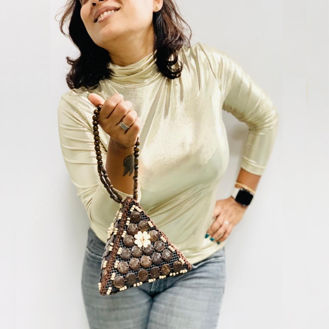 Natural coconut shells Fancy Samosa Wristlet Bag