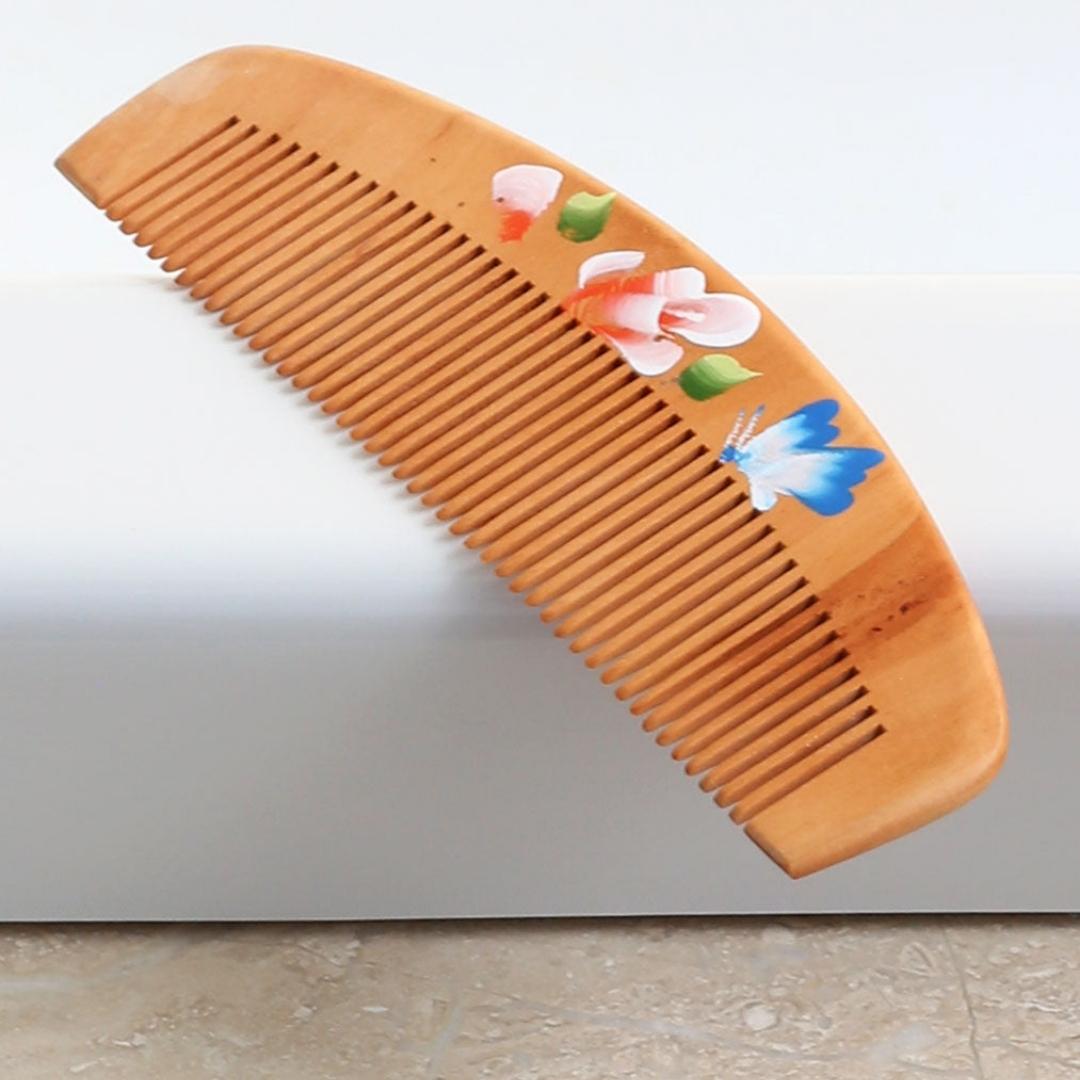 Light wood, hand painted, Solid natural wooden combs made from the beech tree.