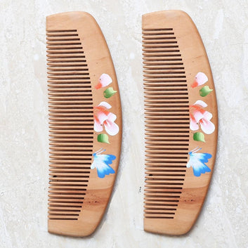 Light wood, hand painted, Solid natural wooden combs made from the beech tree.