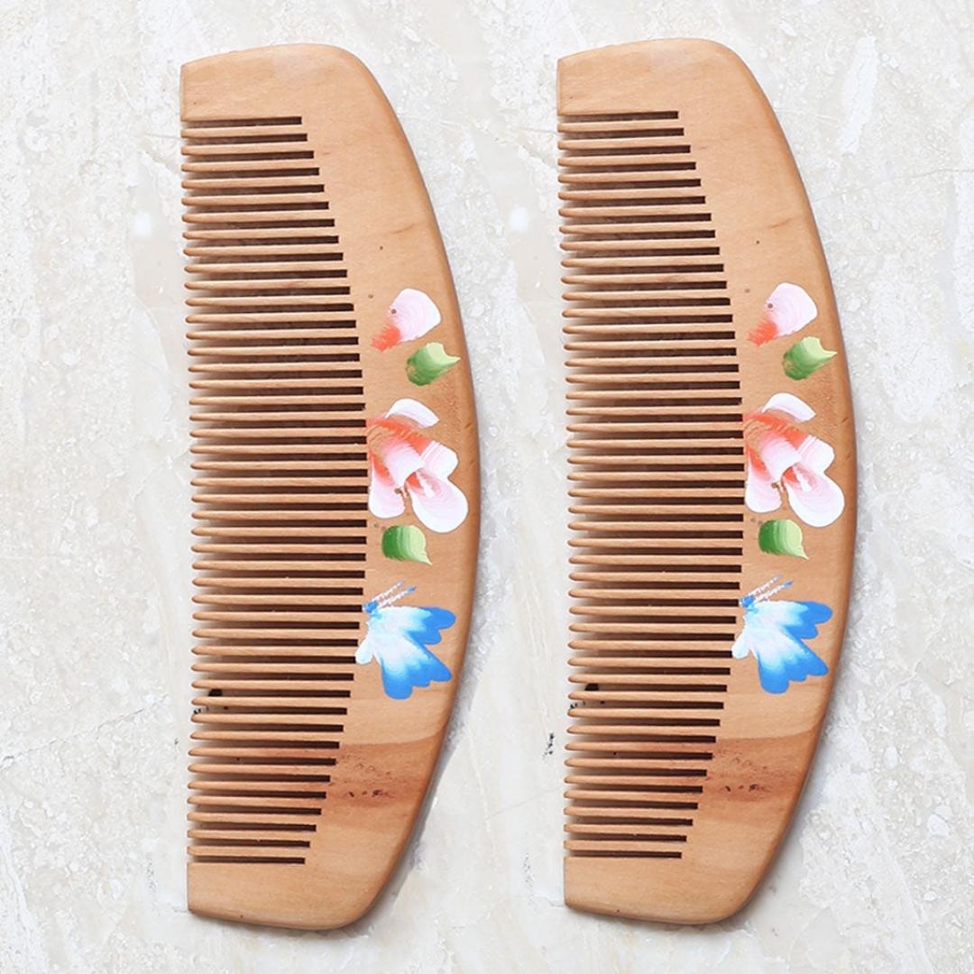 Light wood, hand painted, Solid natural wooden combs made from the beech tree.