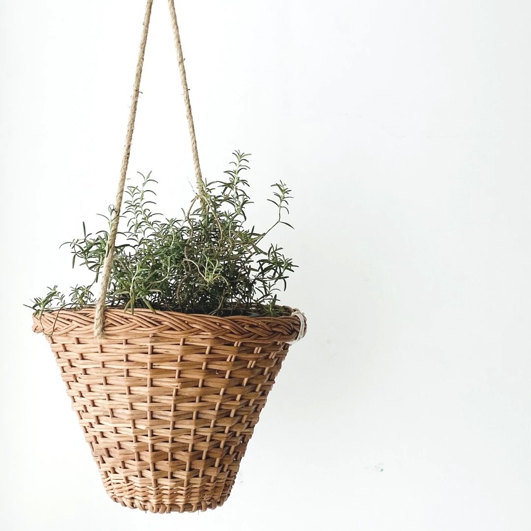 Wicker hanging planter.