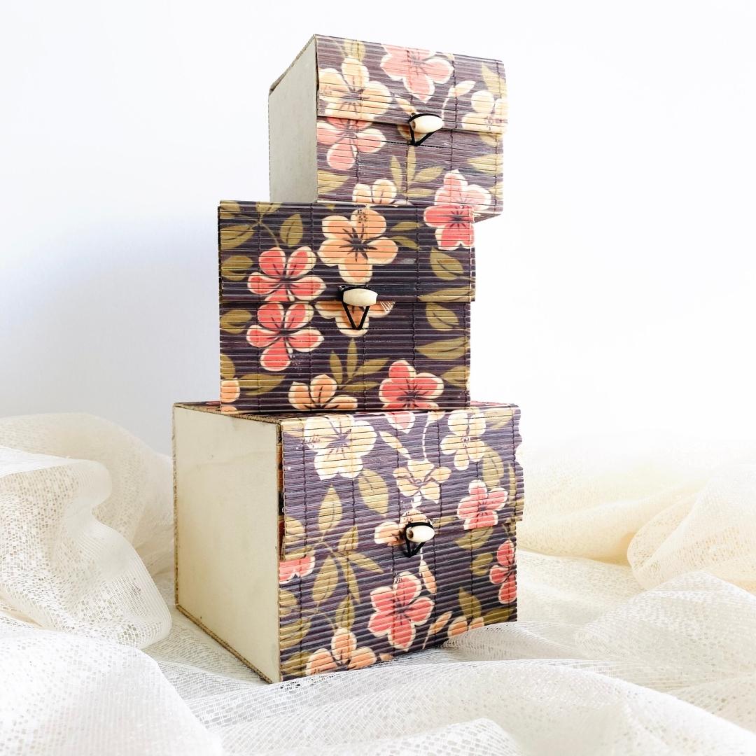 Hibiscus Gift Box A set of 3 boxes that can fit into one another! kept on one another