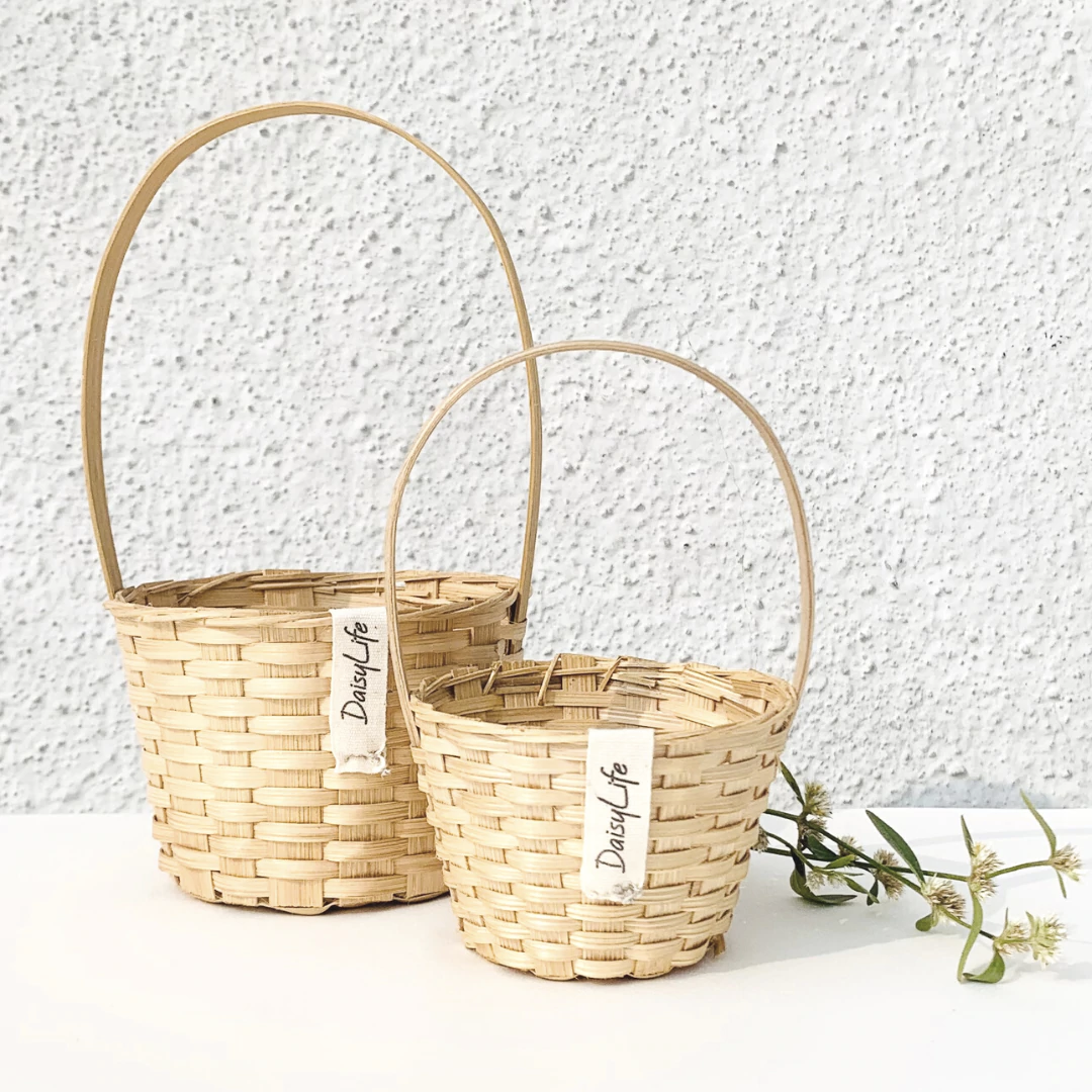 Set of 2 Little Bamboo Bucket Baskets 