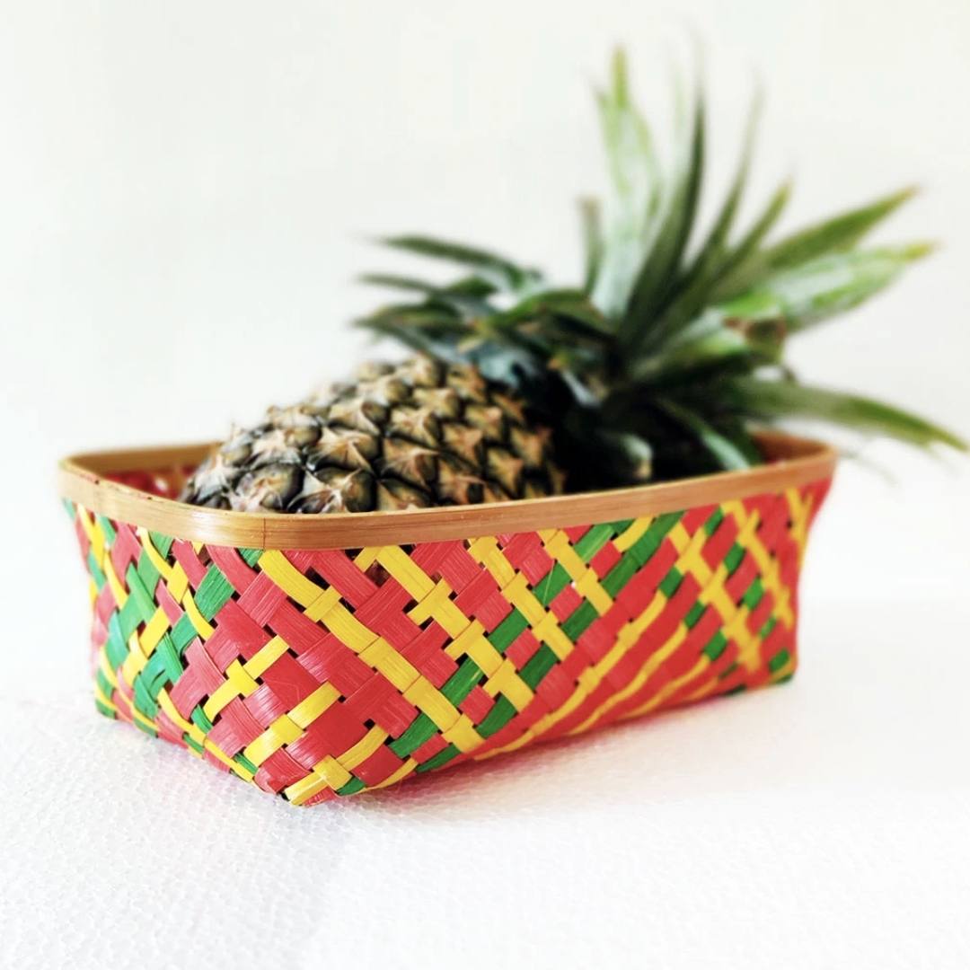 Multicolour Natural Long Tub Bamboo Basket with pineapple inside