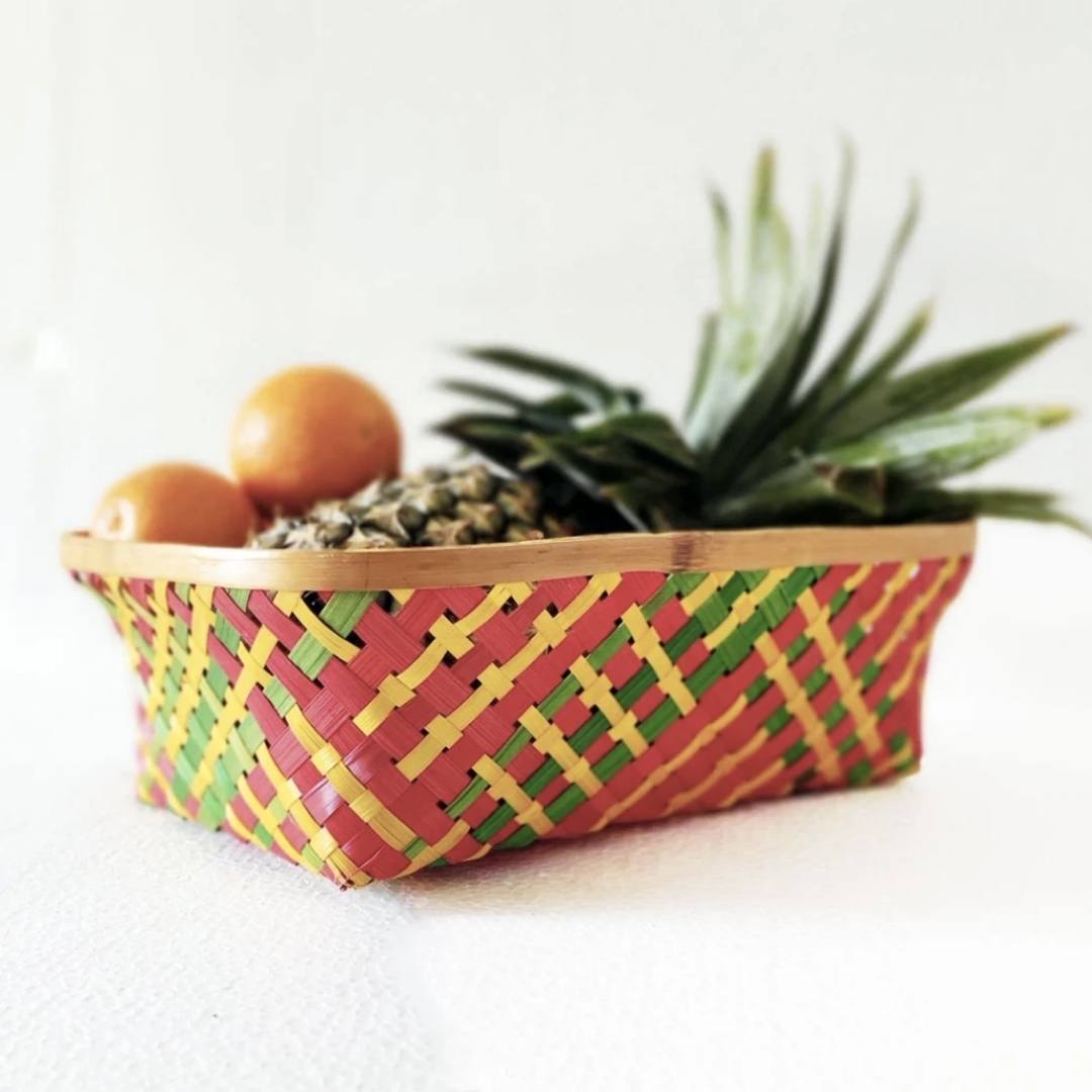 Multicolour Natural Long Tub Bamboo Basket with fruits inside