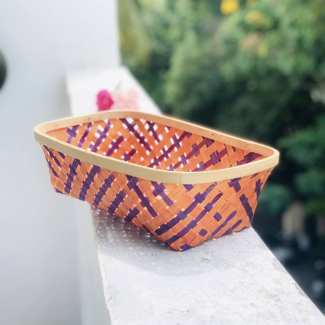 Multicolour Natural Long Tub Bamboo Basket