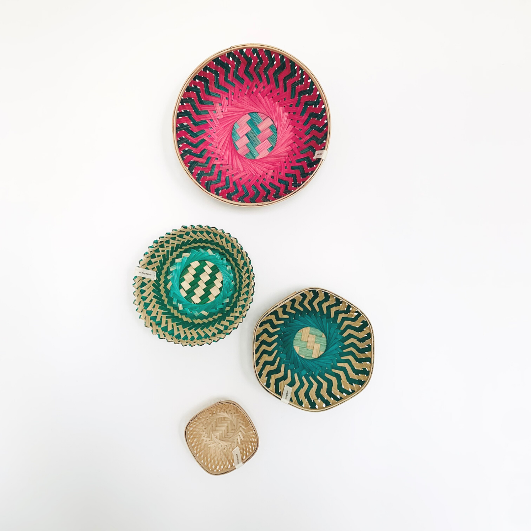 Colourful baskets on wall decor for wall decor