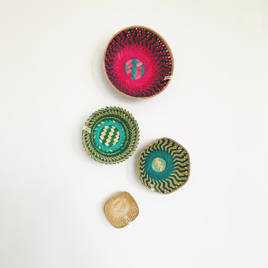 Colourful baskets on wall decor for wall decor