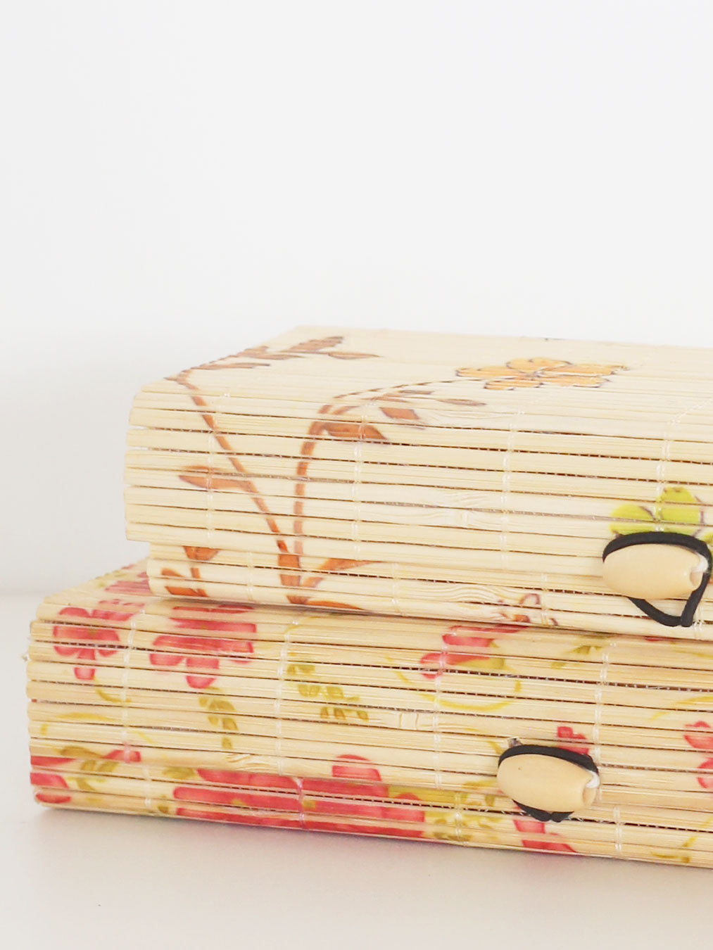 Natural bamboo box for storage and as spectacle case floral print
