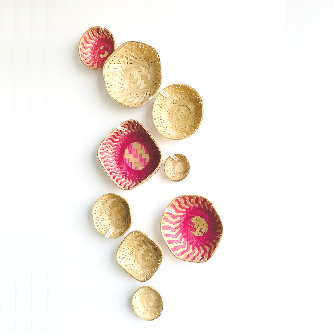 Natural and colourful basket on wall as wall decor