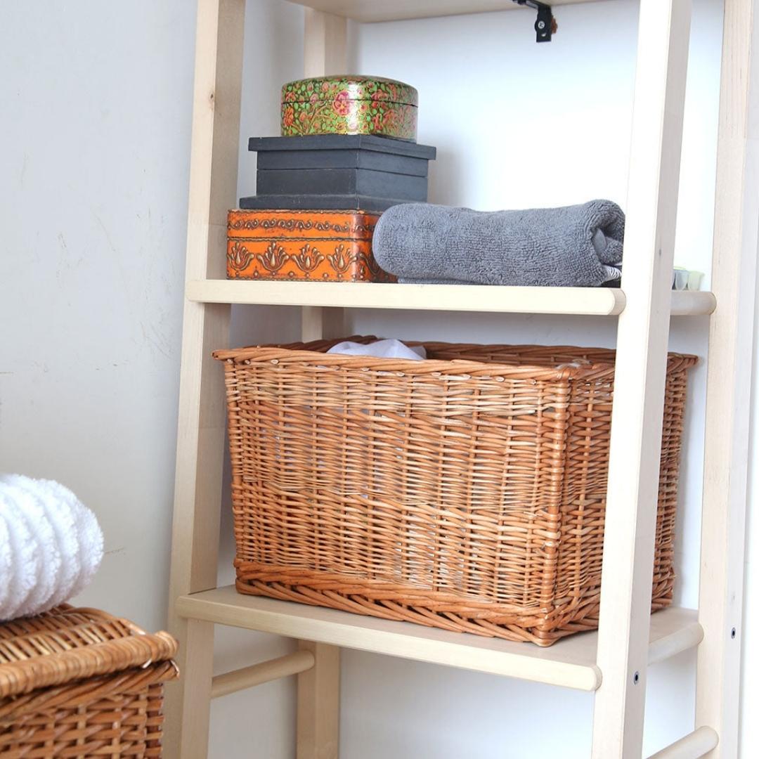 Super strong, functional and rectangular box storage wicker basket with side grooves for easy carry