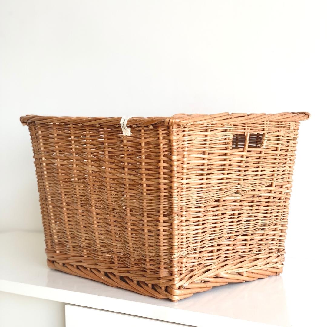Super strong, functional and rectangular box storage wicker basket with side grooves for easy carry