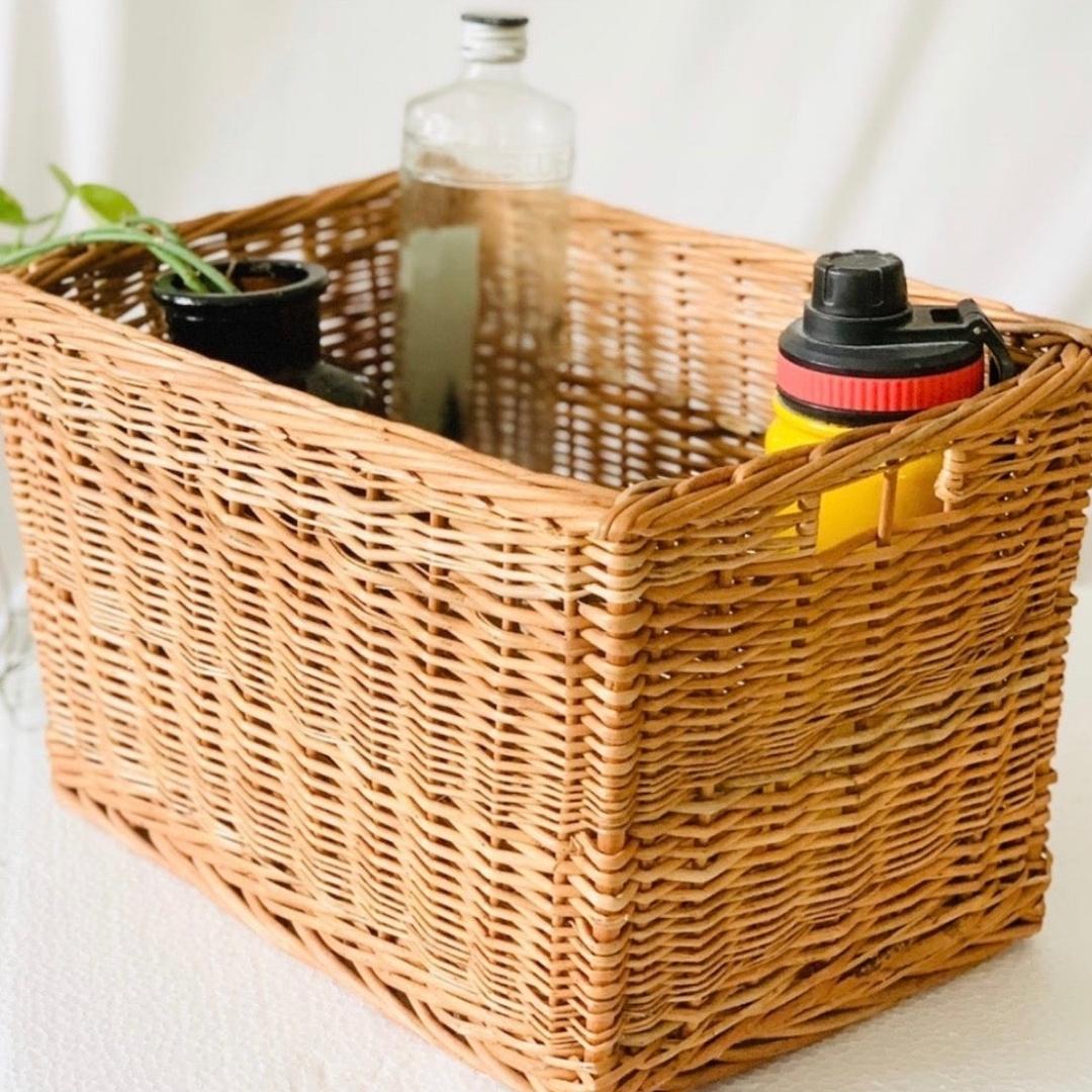 Super strong, functional and rectangular box storage wicker basket with side grooves for easy carry