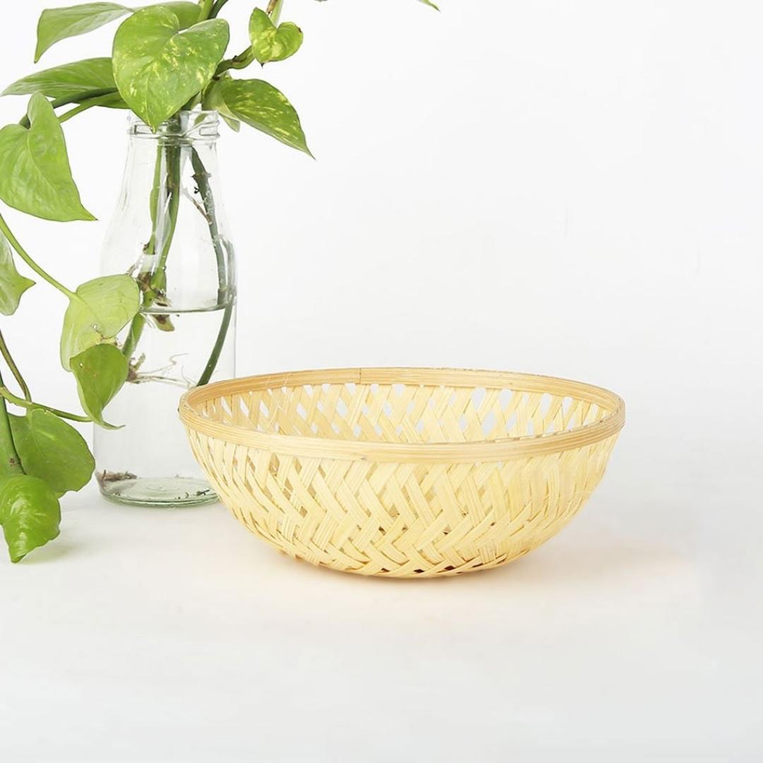 Simple, round, natural multi-purpose bamboo basket