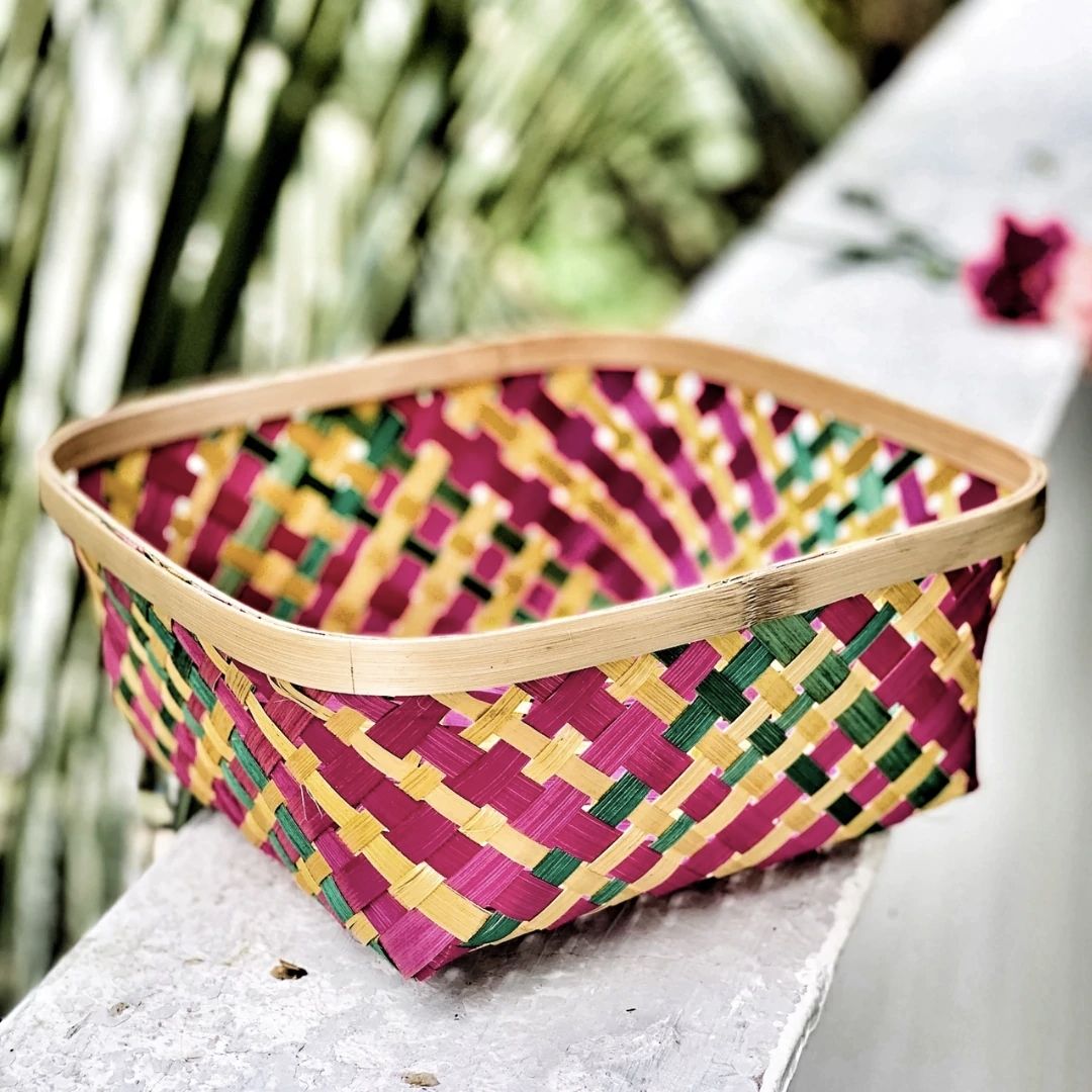 Multicolour Square Tub Bamboo Basket