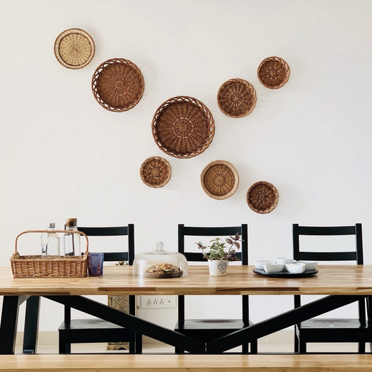Basket put on wall for wall decor on dining table