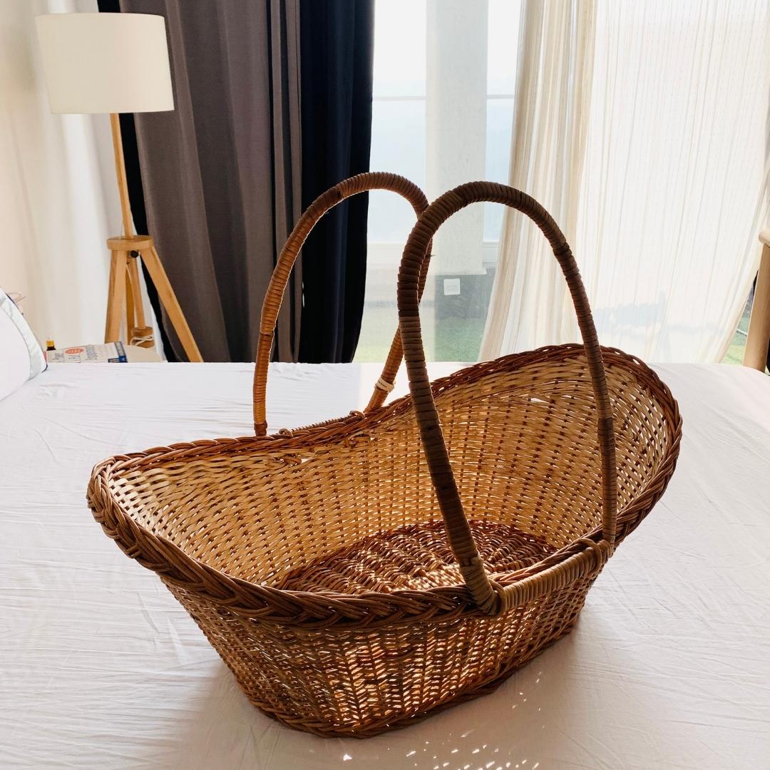 New, big, strong, open Wicker Baby Basket with smooth corner