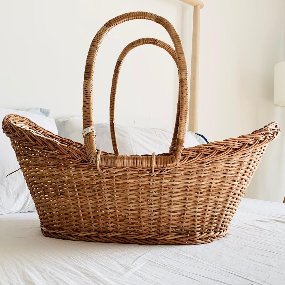 New, big, strong, open Wicker Baby Basket with smooth corner