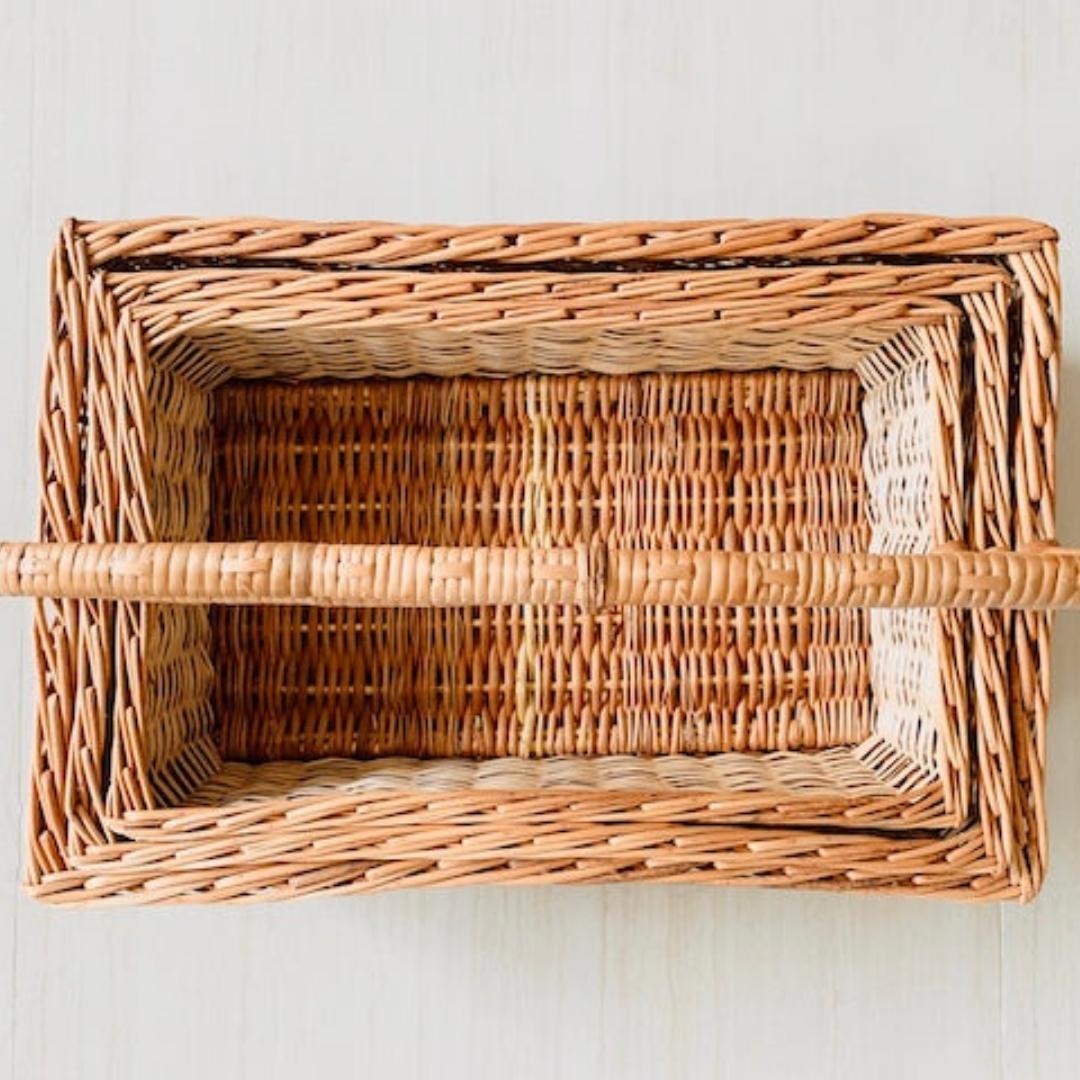 Natural wicker basket for bottles, vegetables, picnics and heavy weights