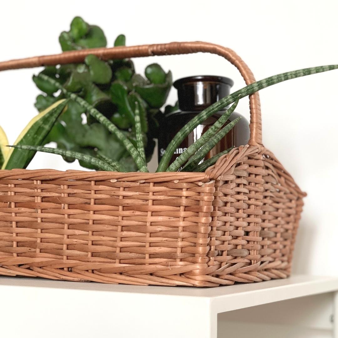 Natural wicker basket for plants and with a handle