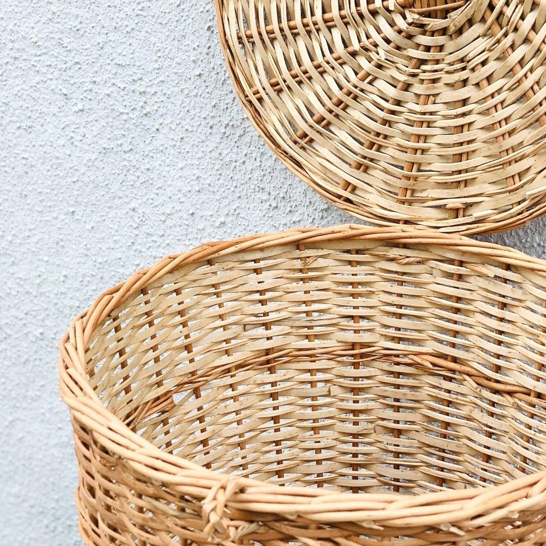 Close up Willow wicker laundry baskets. 