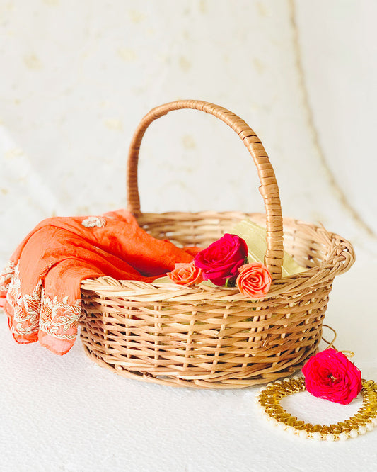 DaisyLife natural wicker round basket with handle for wedding clothes & jewelry
