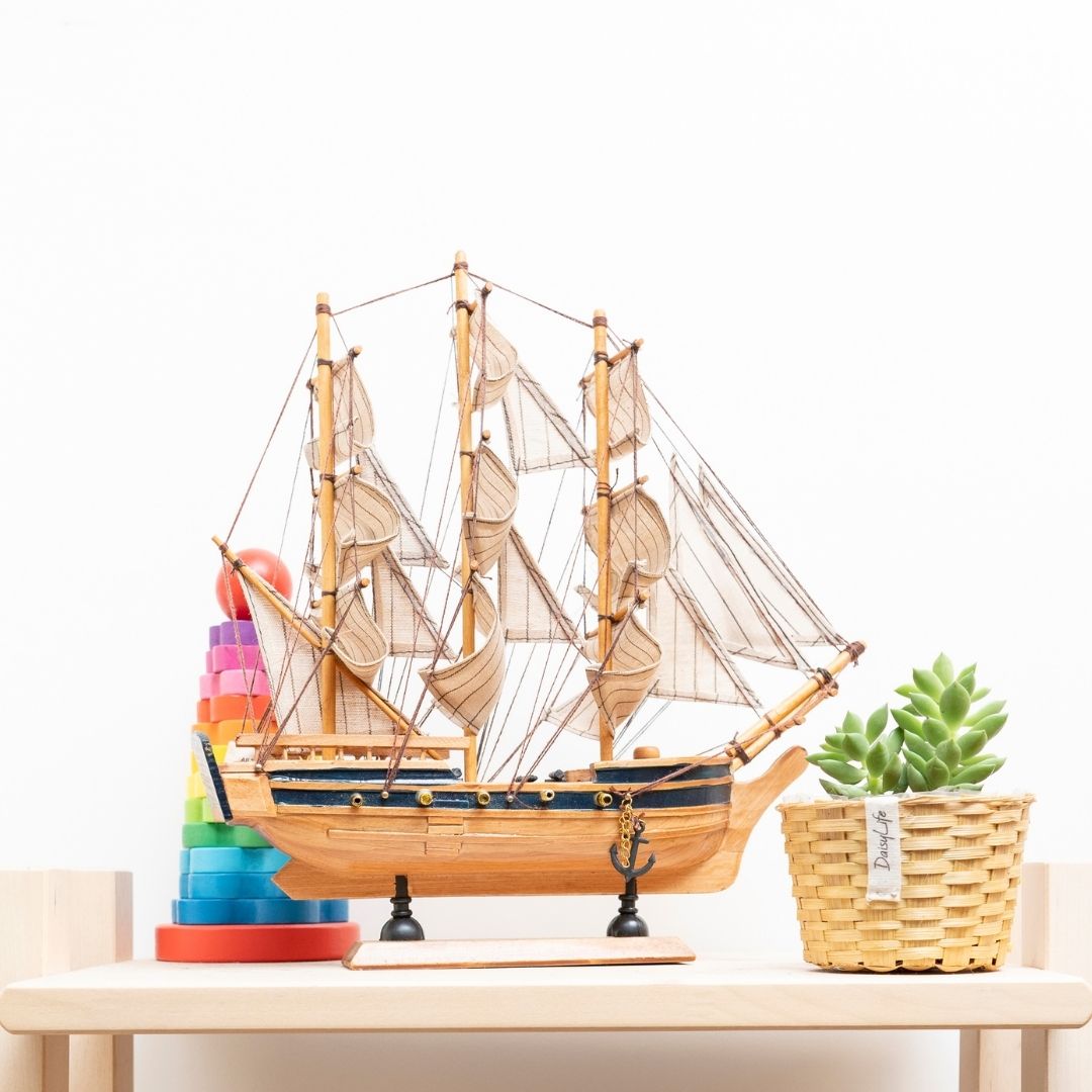 DaisyLife wooden ship with planter kept on side