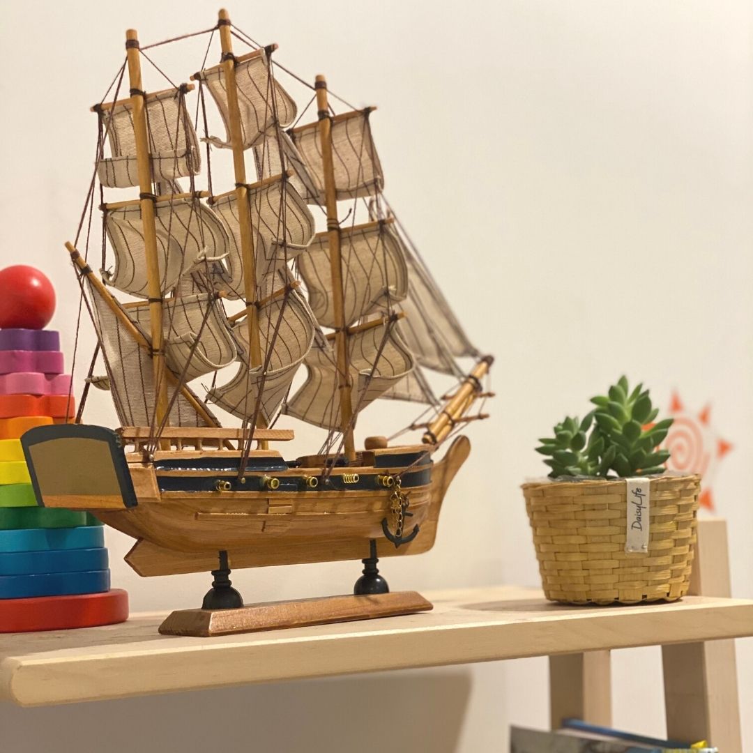 DaisyLife wooden ship with planter kept on side