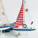 Wooden Natural coral/Seashell ship with red flag