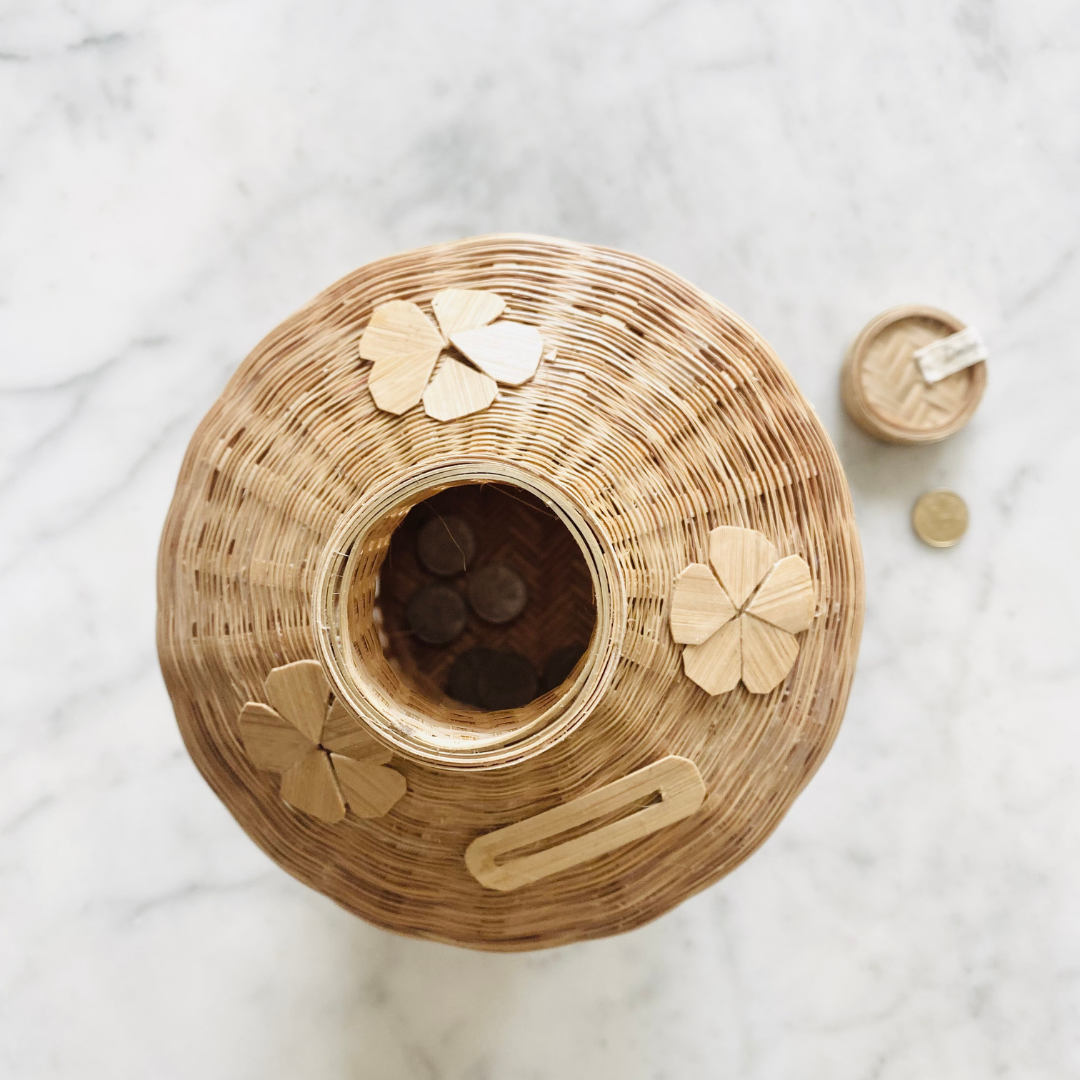 Bamboo money bank with detachable top